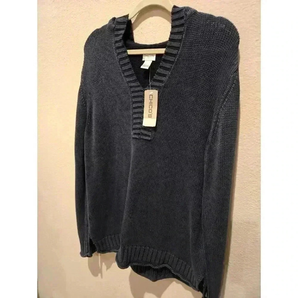 Chico's Women's V-Neck Pullover Sweater Blue Size 1 Long Sleeve 8/10 Regular - Picture 1 of 11